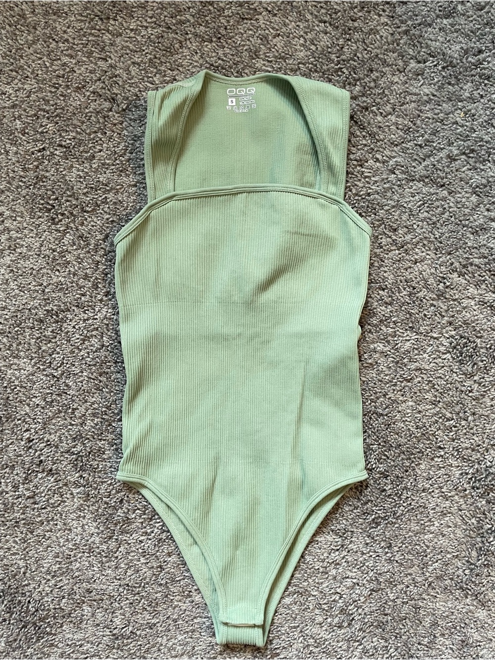 Ribbed Square-Neck Bodysuit in Sage Green